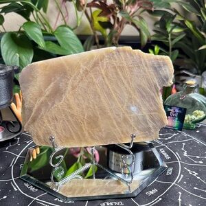 Huge Blue Flashy Moonstone Slab with Stand